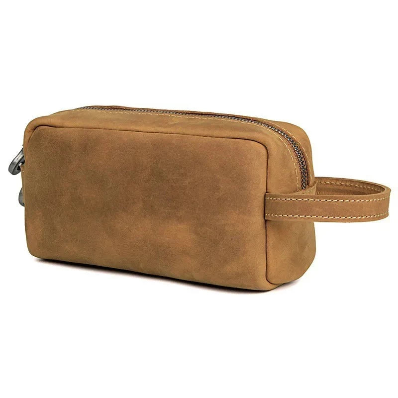 brown genuine leather mens toiletry bag