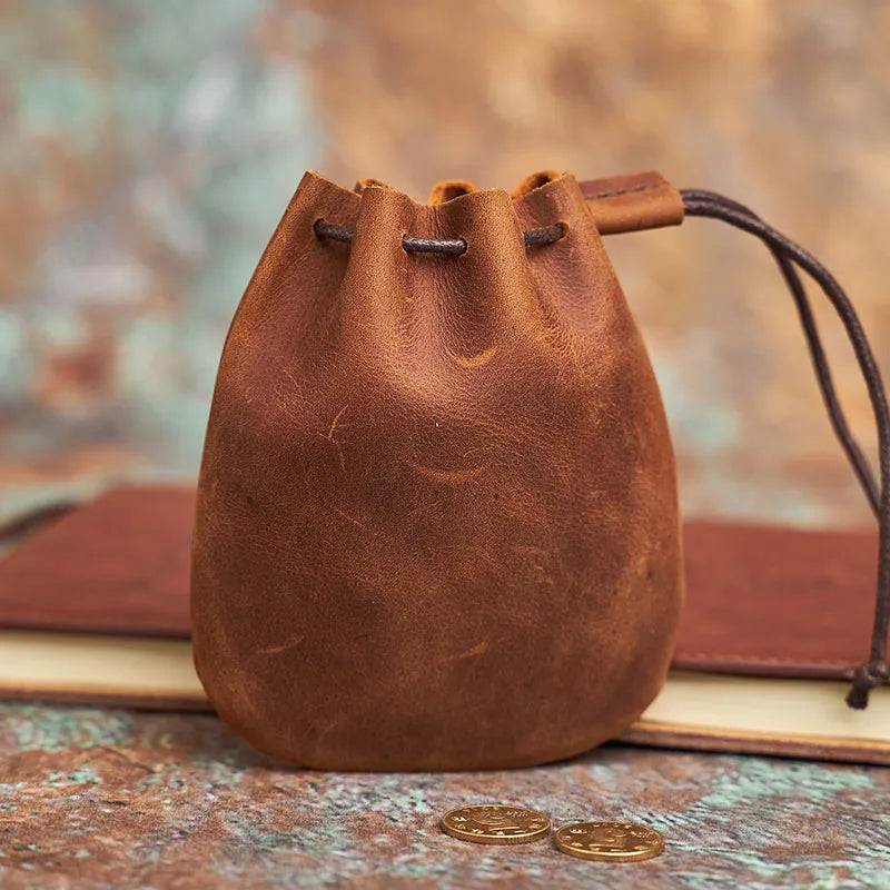 brown retro genuine leather coin purse