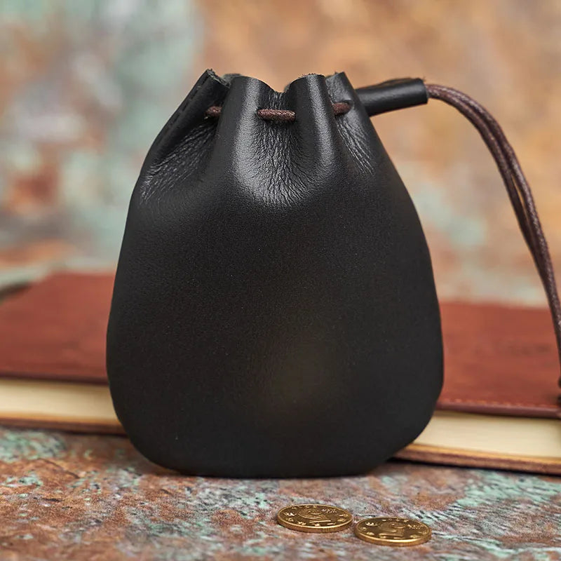 black retro genuine leather coin purse