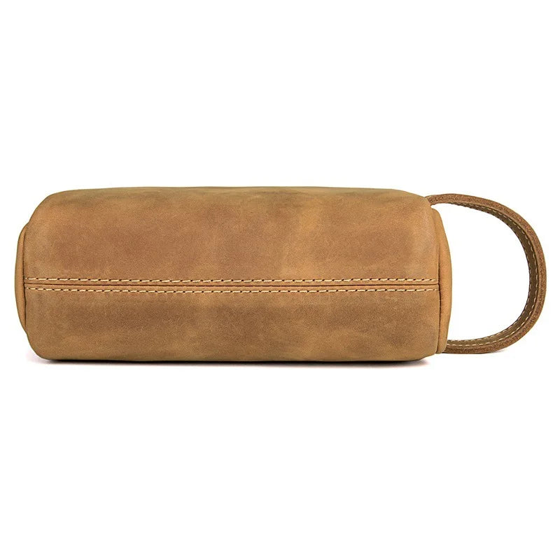 brown genuine leather mens toiletry bag