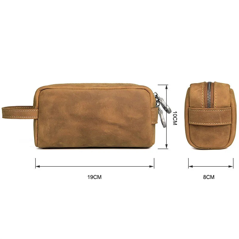 brown genuine leather mens toiletry travel bag