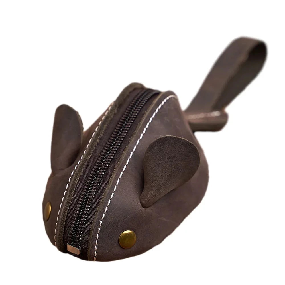 brown retro genuine leather rat shaped coin purse