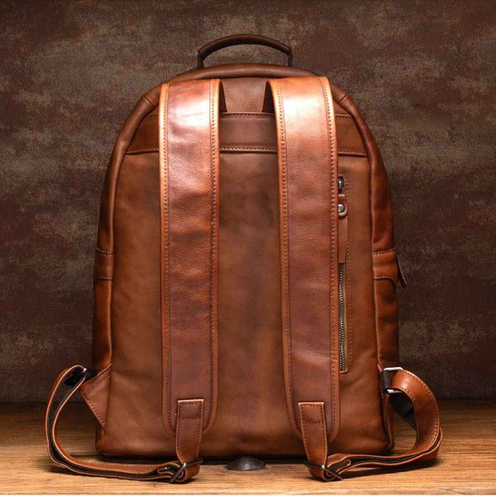 brown genuine leather backpack