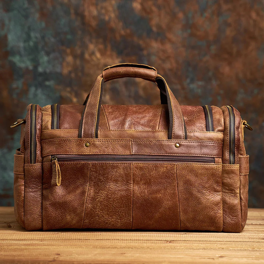 brown genuine leather duffle bag