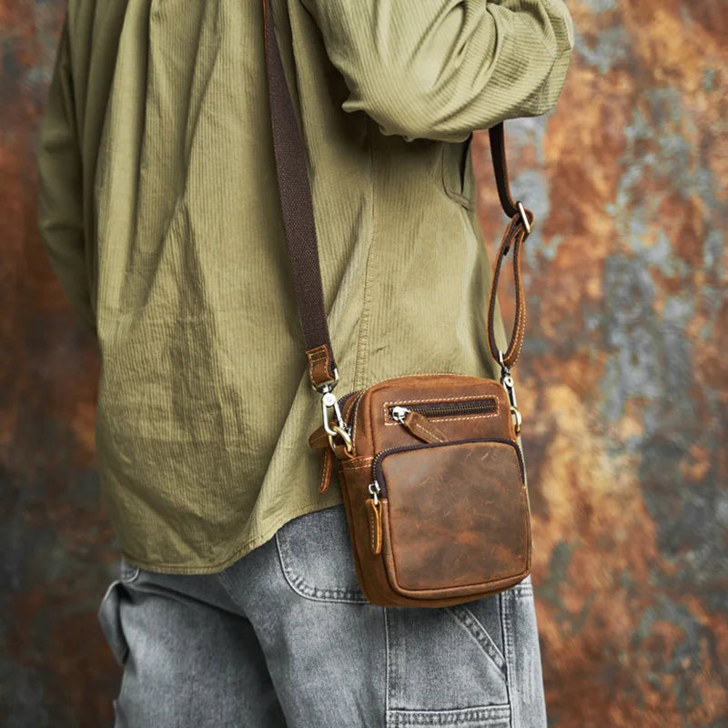 brown genuine leather strap cross body shoulder bag