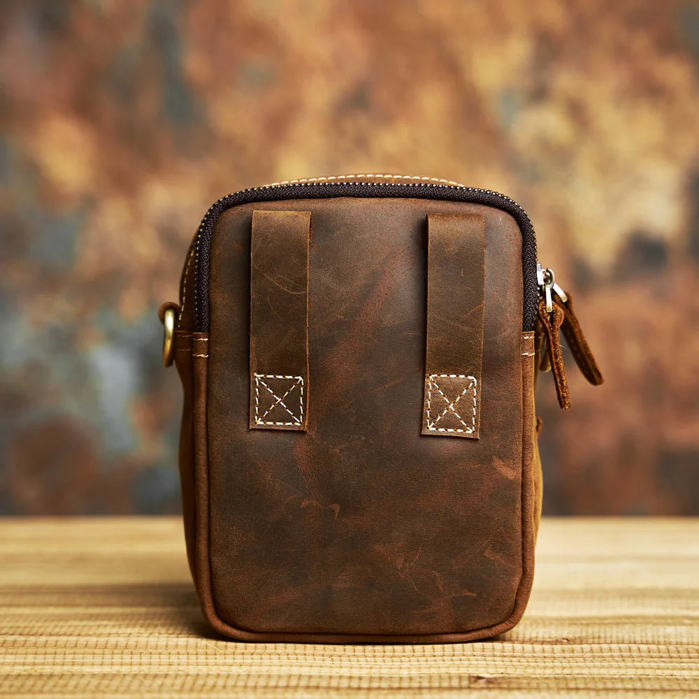 brown genuine leather strap cross body shoulder bag