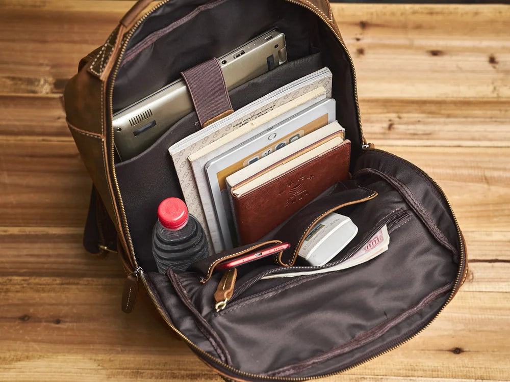 brown genuine leather backpack laptop bag