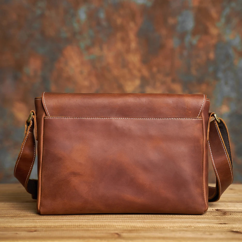 men minimalist genuine leather brown cross body shoulder bag