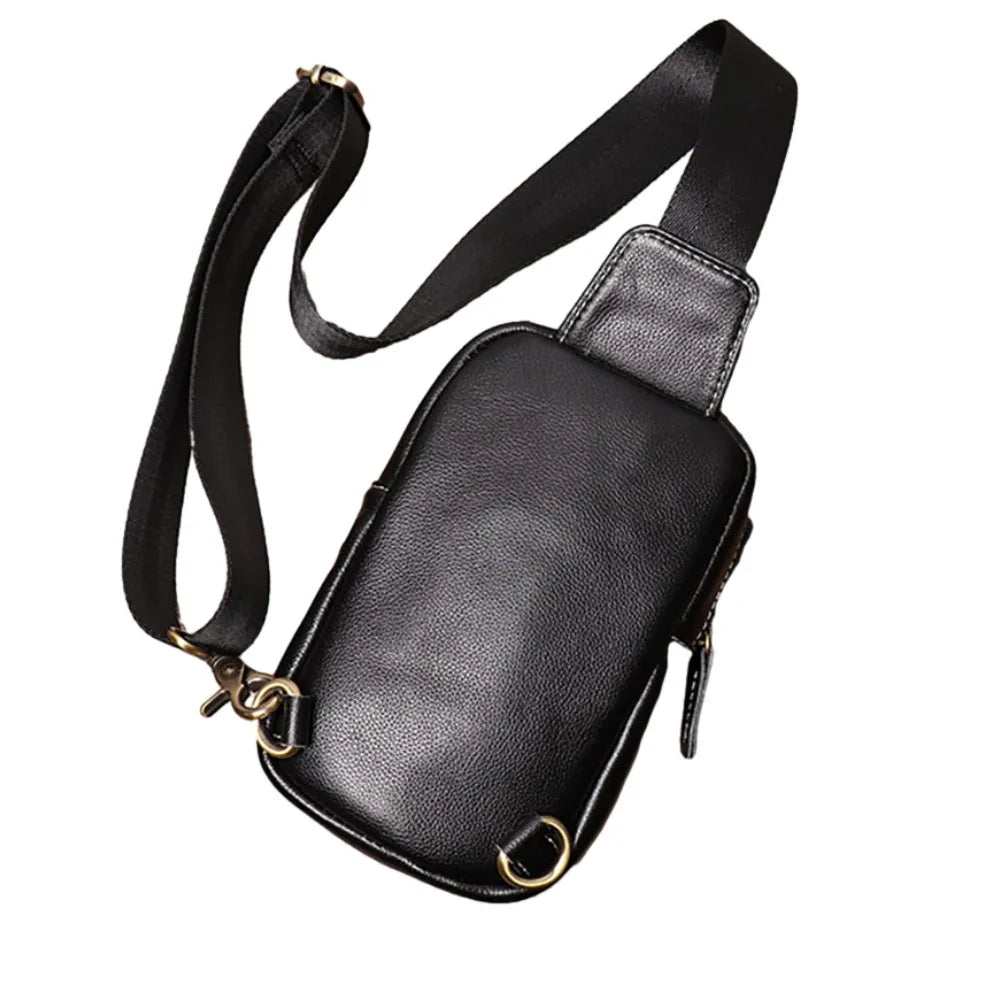 black genuine leather chest bag