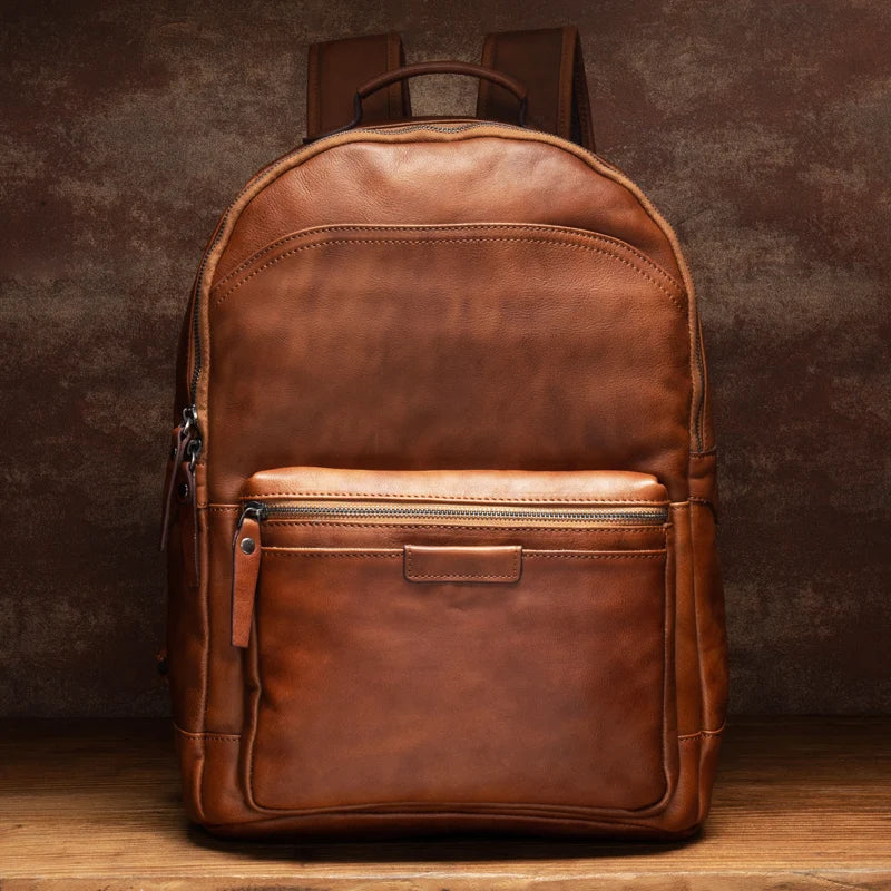 brown genuine leather backpack