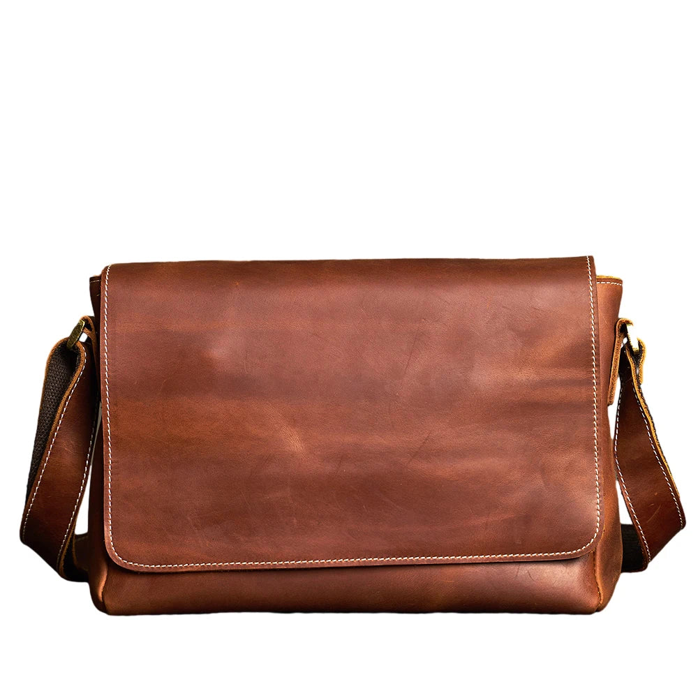 men minimalist genuine leather brown cross body shoulder bag