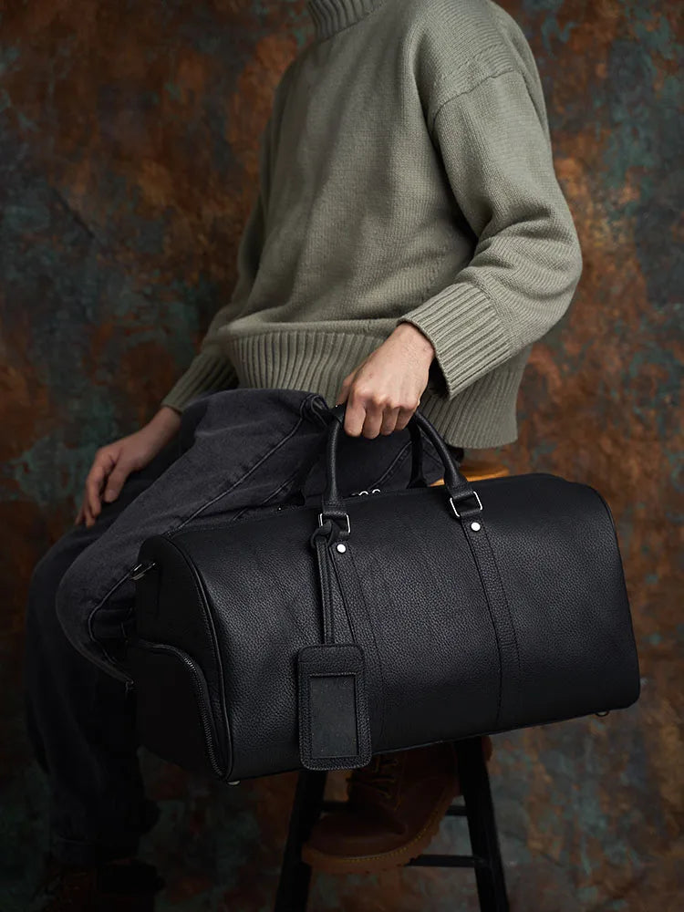 black minimalist nomads genuine leather weekend bag duffle bag