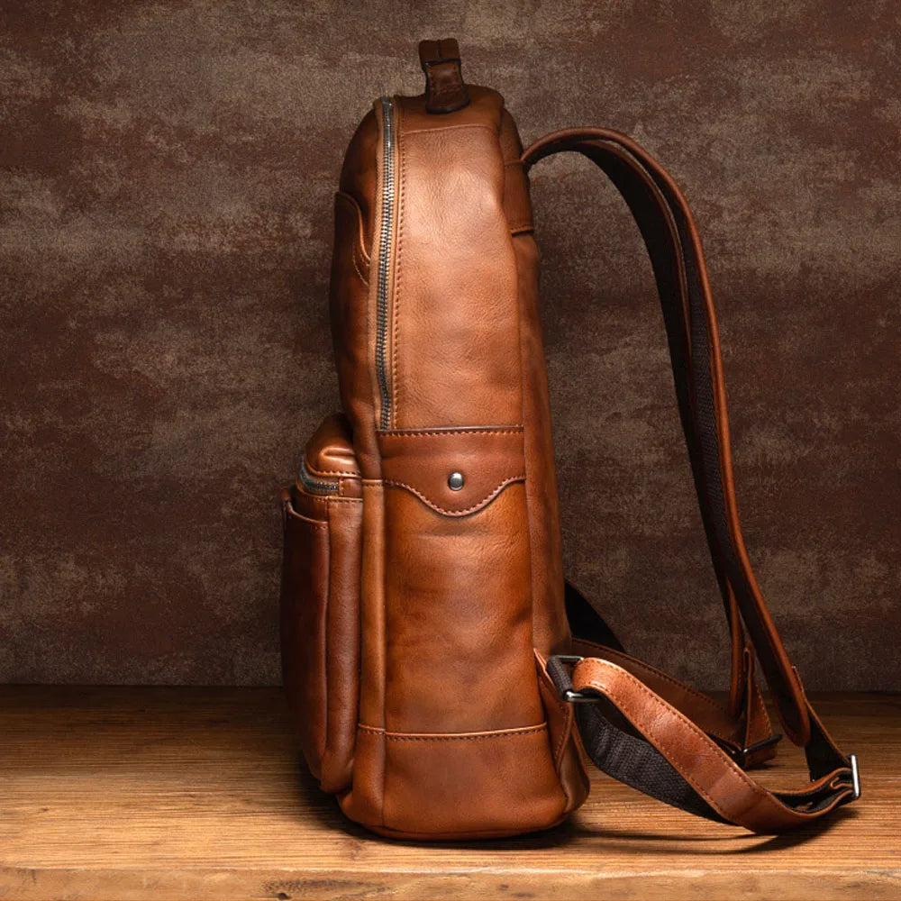 brown genuine leather backpack