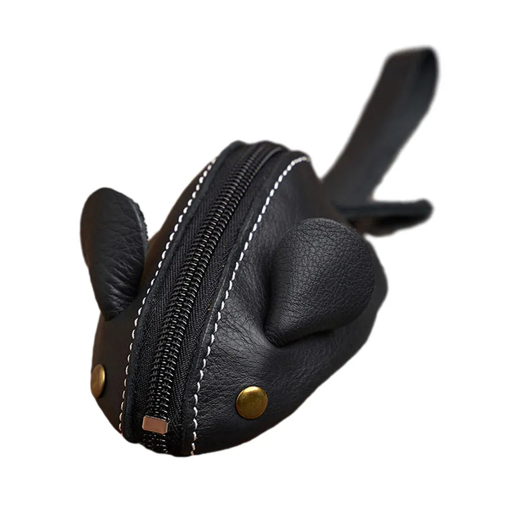 black retro genuine leather rat shaped coin purse