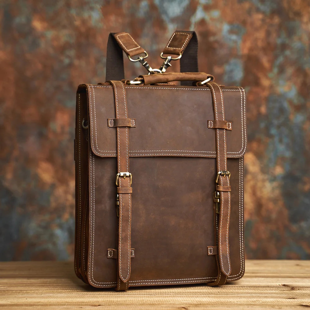 brown classy genuine leather backpack for men