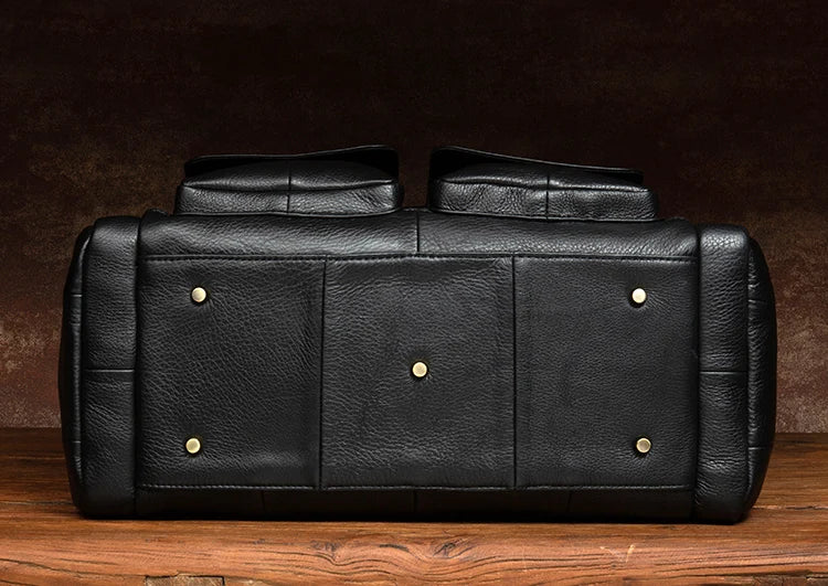 black genuine leather men weekend bag