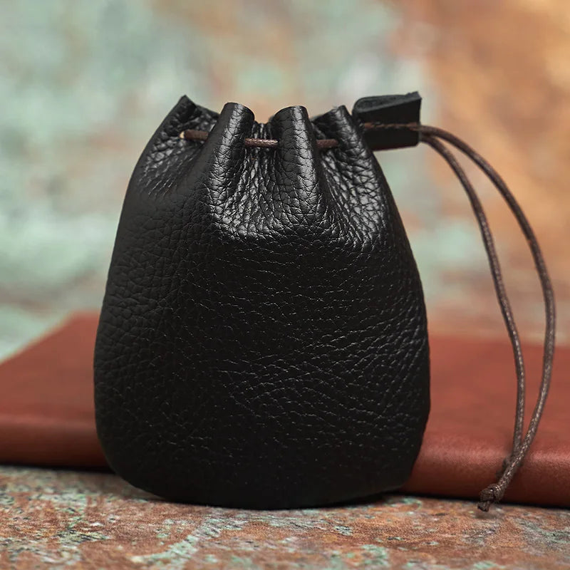 black retro genuine leather coin purse