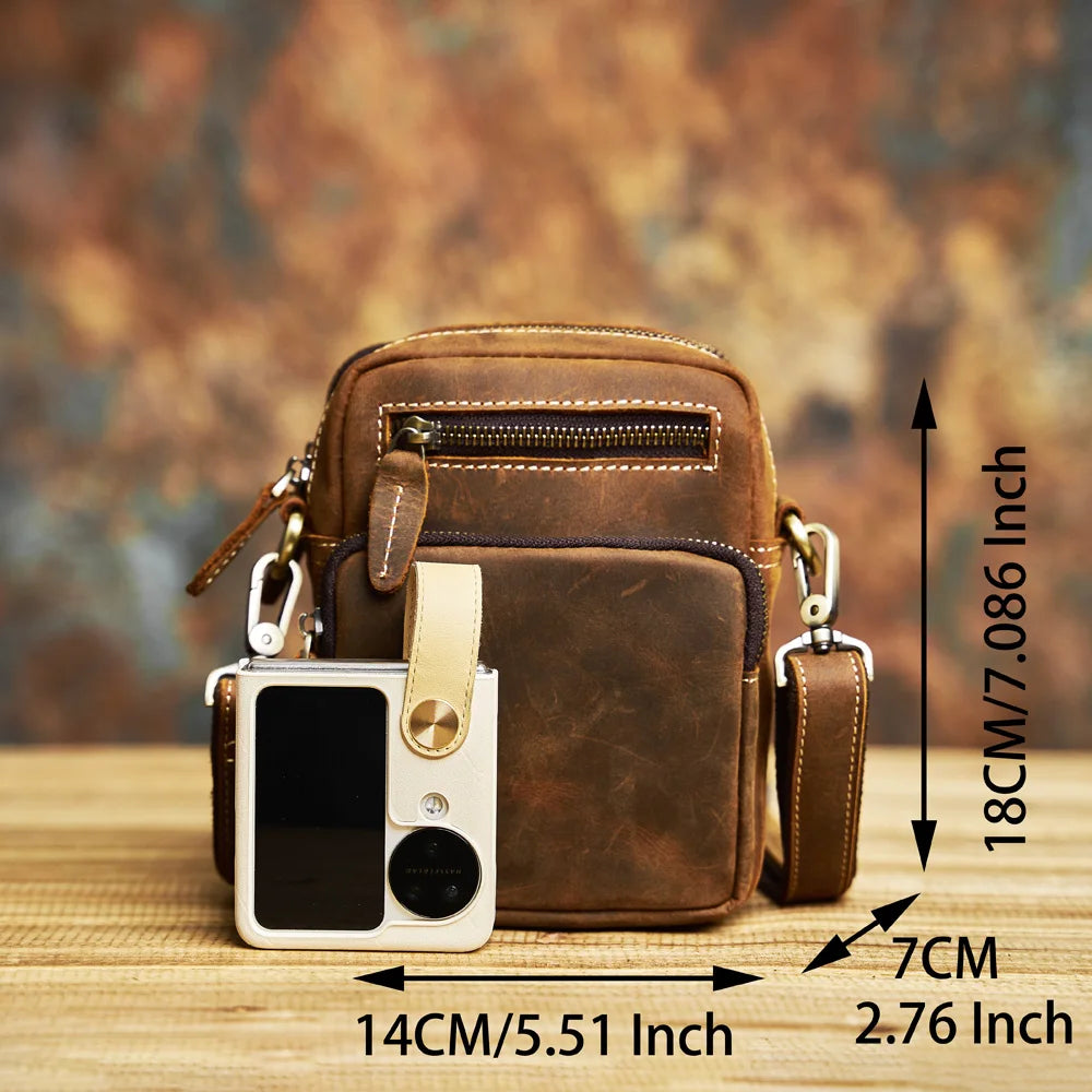 brown genuine leather strap cross body shoulder bag