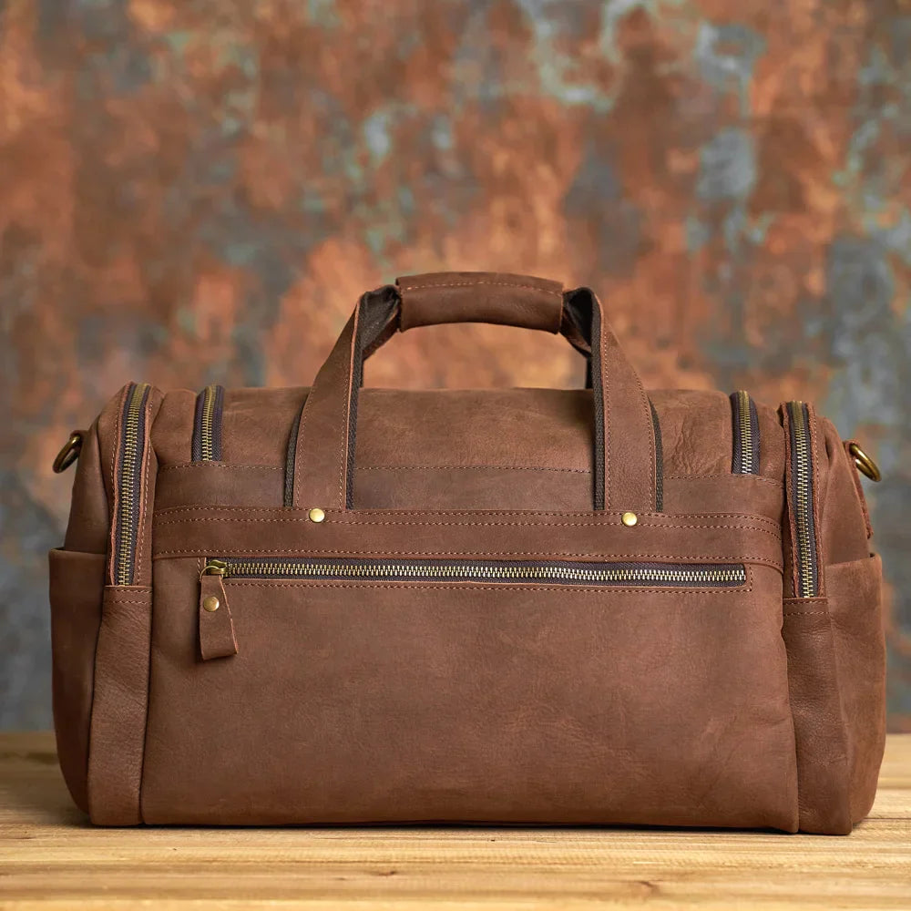 men genuine leather brown duffle bag travel bag weekend bag