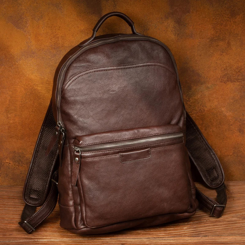 chrocolate brown genuine leather backpack