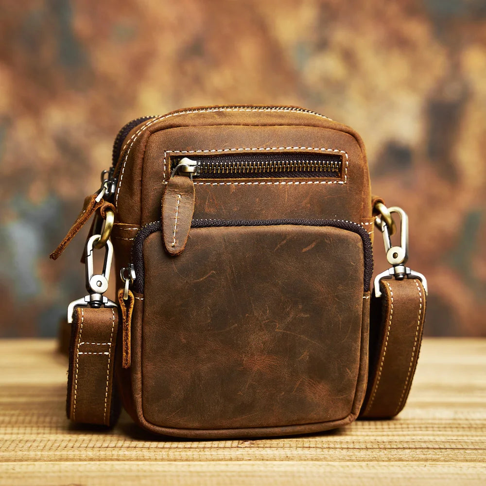 brown genuine leather strap cross body shoulder bag