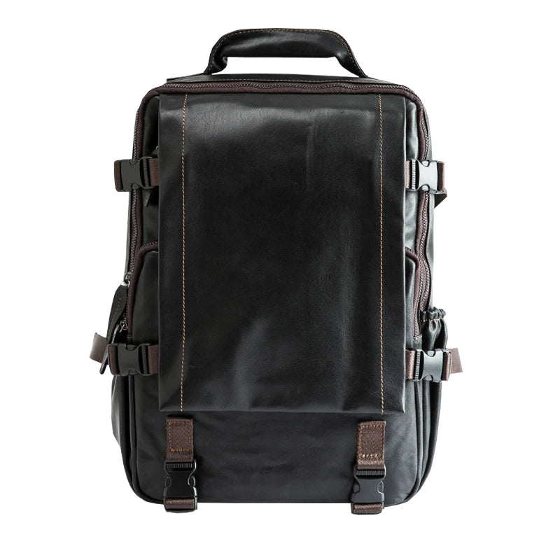 black genuine leather backpack laptop bag