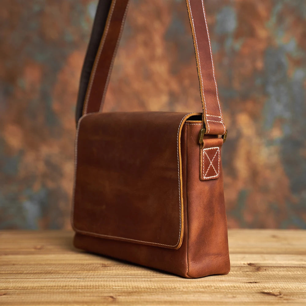 men minimalist genuine leather brown cross body shoulder bag