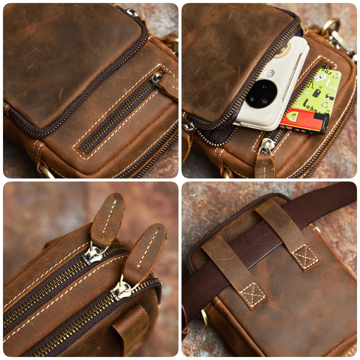 brown genuine leather strap cross body shoulder bag