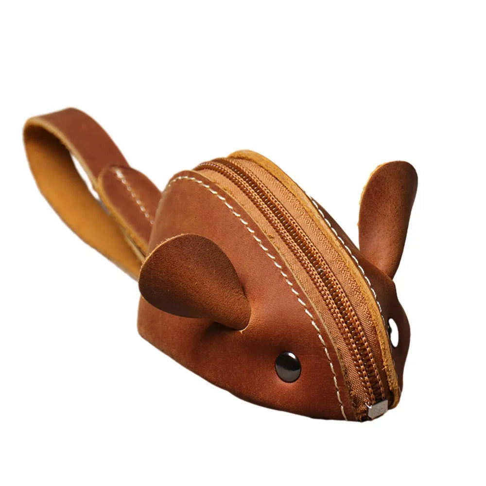 brown retro genuine leather rat shaped coin purse