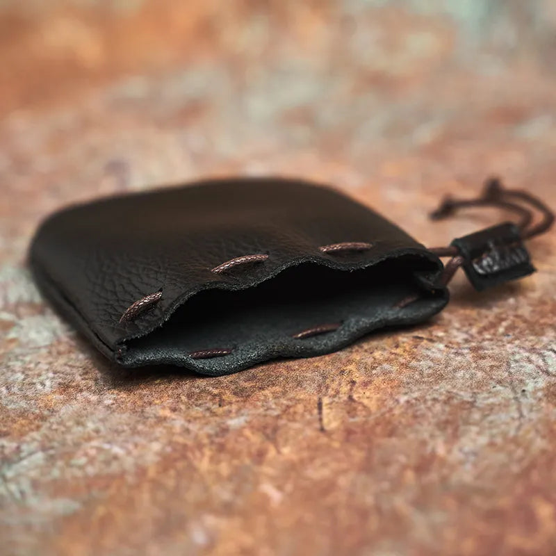 black genuine leather coin purse