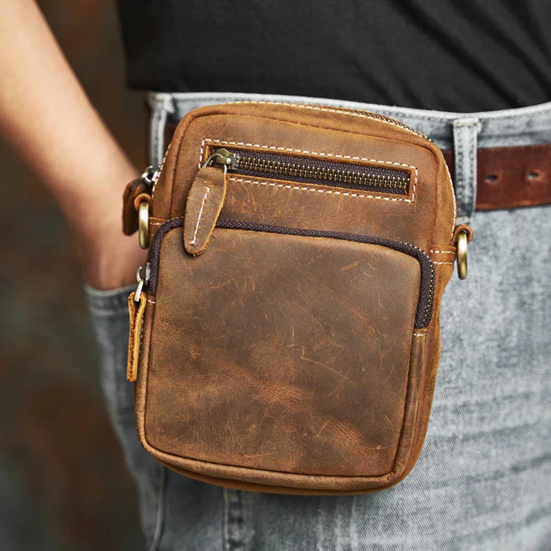 brown genuine leather strap cross body shoulder bag convertible waist bag